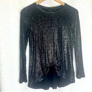 ART CLASS Black Sparkling Front Knot Long Sleeve Top, Girls Size 10/12